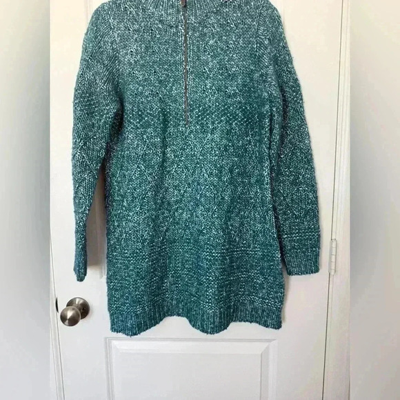 Soft Surroundings Women's Teal 1/4 Zip Aran Cable Knit Sweater Size M Wool Blend - Picture 8 of 10